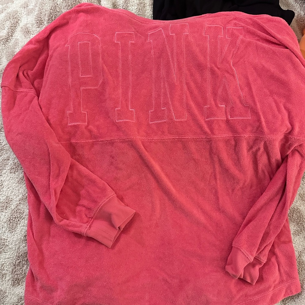 Vibrant Pink Long Sleeve Terry Cloth Pullover
